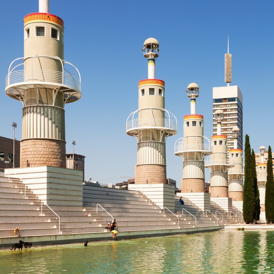 Parque de la Espana Industrial in Barcelona in summer day. Catalonia, Spain